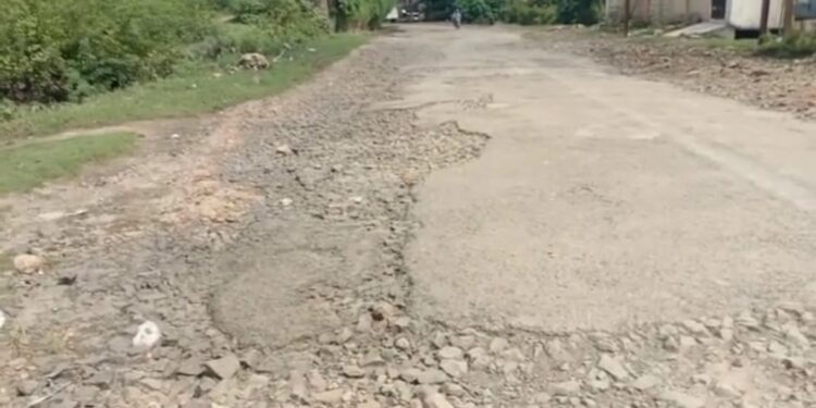 गणपतीनगर रस्त्यावरील डांबर वाहून गेल्याने नागरिकांचे हाल..