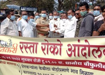 धानोरा येथे शेतकऱ्यांचे रास्तारोको आंदोलन