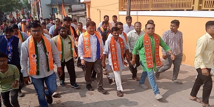 फुलांच्या वर्षावात मेहरुण परिसरात आ. राजूमामा भोळे यांचे नागरिकांकडून स्वागत